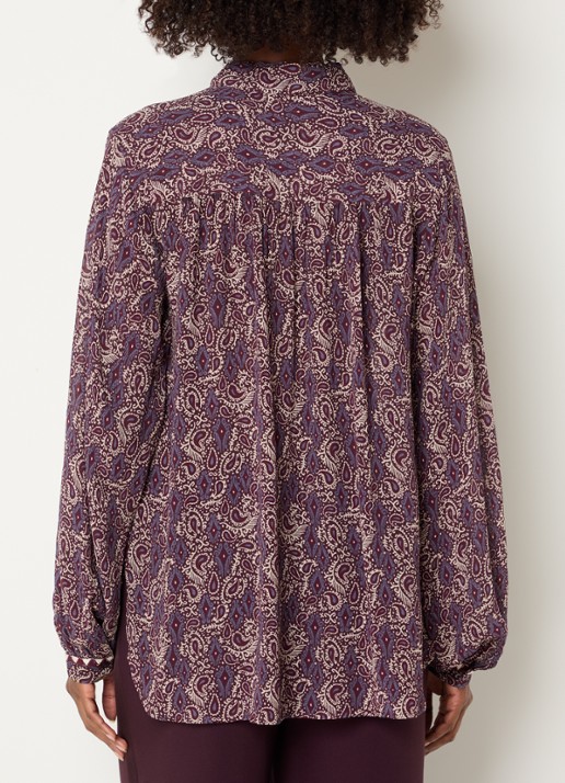 Expresso Blouse met print en ballonmouw - achterkant aubergine