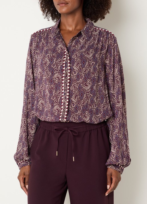 Expresso Blouse met print en ballonmouw - detail 2 aubergine