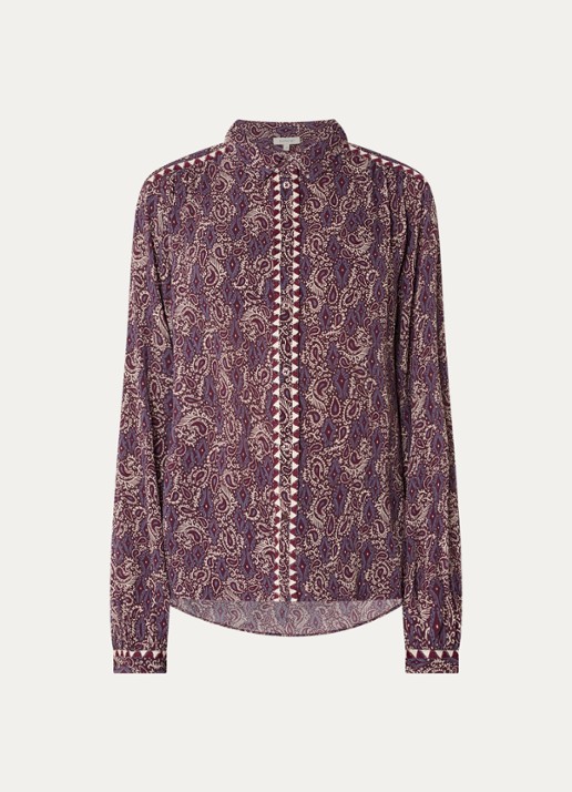 Expresso Blouse met print en ballonmouw - voorkant 3 aubergine