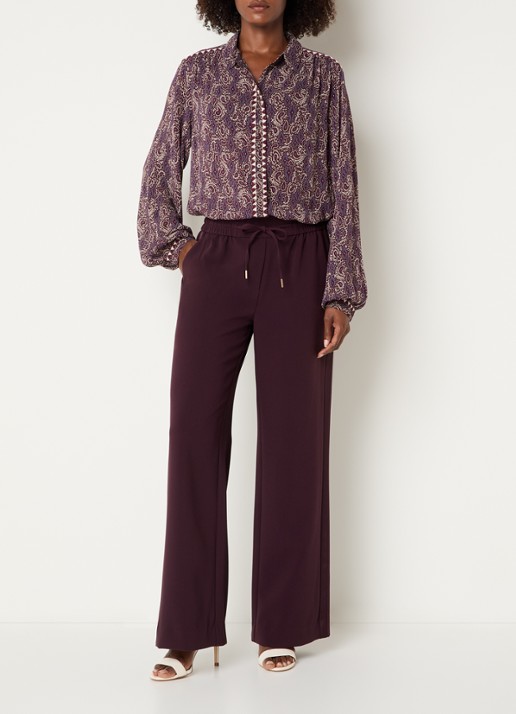 Expresso Blouse met print en ballonmouw - voorkant 4 aubergine