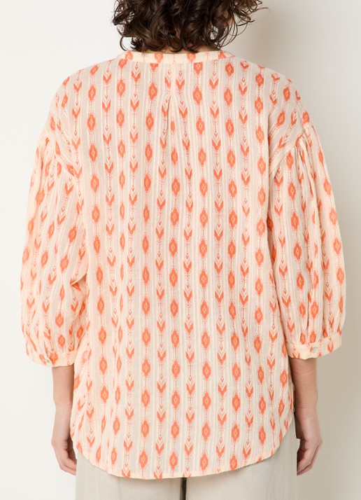 Expresso Blouse met print en lurex - achterkant 4 koraal