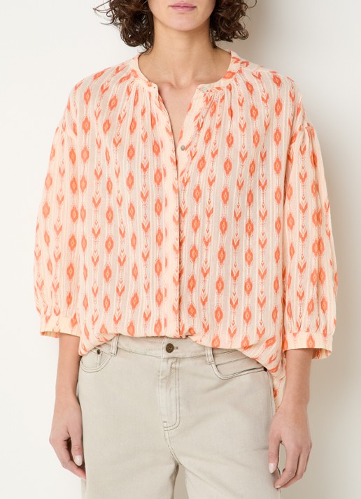 Expresso Blouse met print en lurex