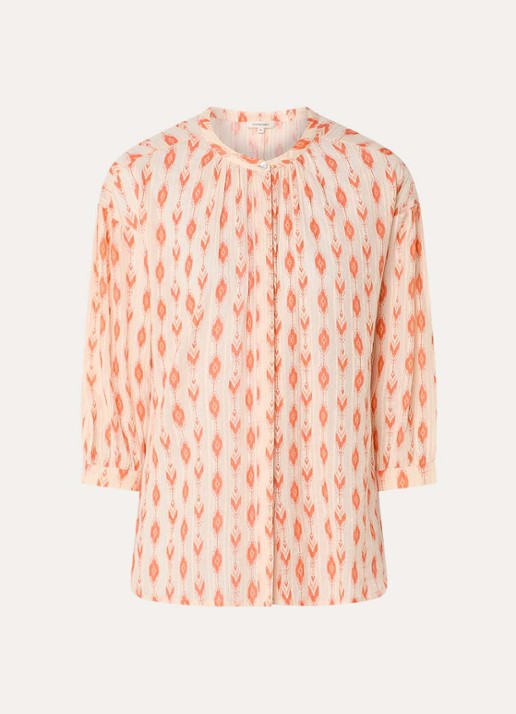 Expresso Blouse met print en lurex - voorkant koraal