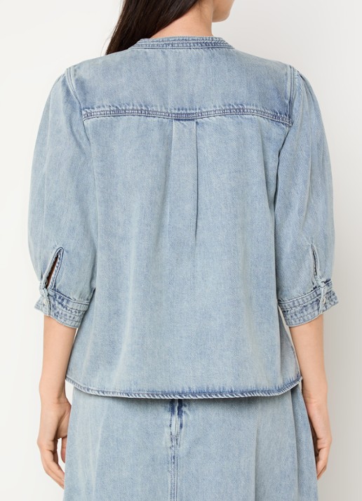 Expresso Blouse van denim met pofmouw - achterkant 3 indigo