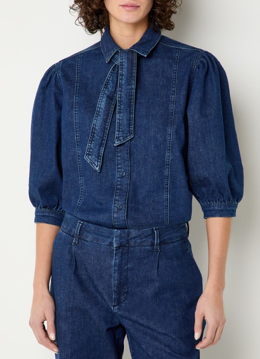 Expresso Blouse van denim met sjaalkraag
