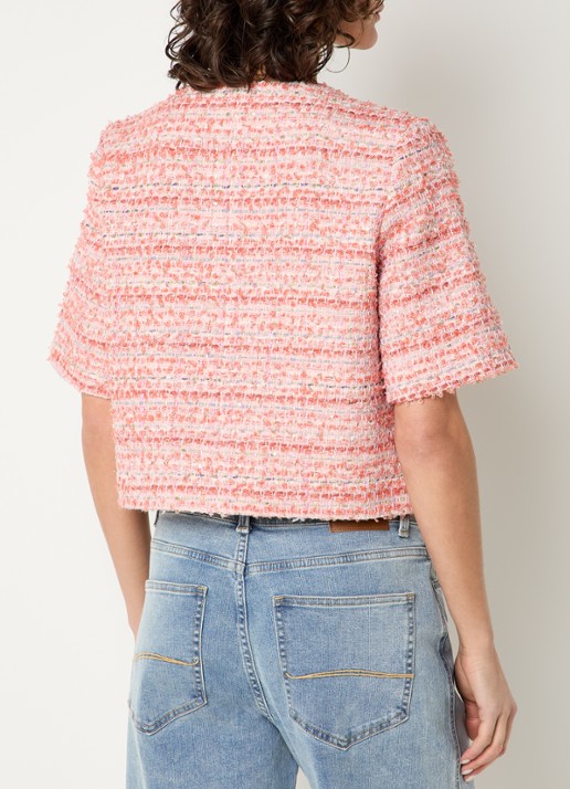 Expresso Cropped blazer met lurex - achterkant 3 zalmroze