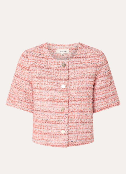 Expresso Cropped blazer met lurex - voorkant zalmroze