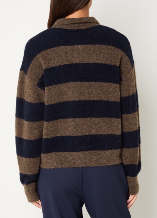 Expresso Fijngebreid vest in alpaca wolblend met streepprint - achterkant bruin
