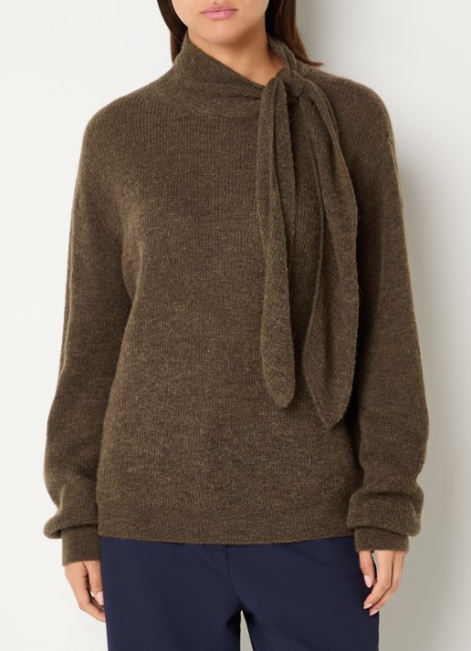Expresso Fijngebreide pullover in alpaca wolblend met sjaalkraag