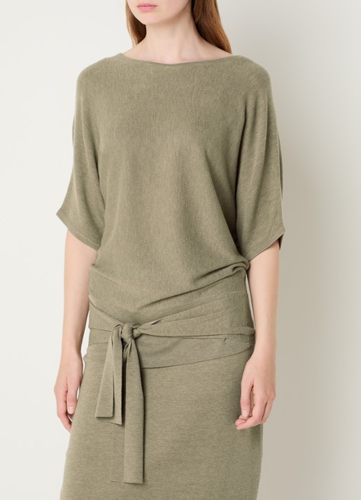 Expresso Fijngebreide pullover in wolblend met strikceintuur