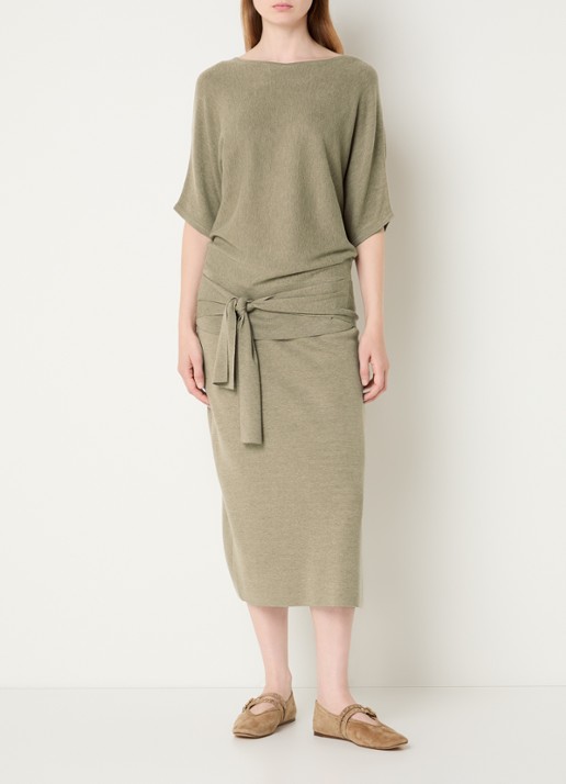 Expresso Fijngebreide pullover in wolblend met strikceintuur - voorkant 4 beige