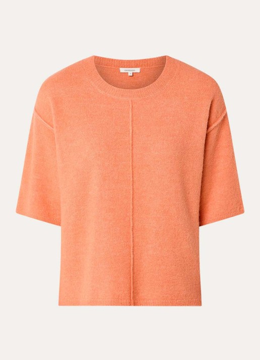 Expresso Fijngebreide top in alpaca wolblend - voorkant 2 abrikoos