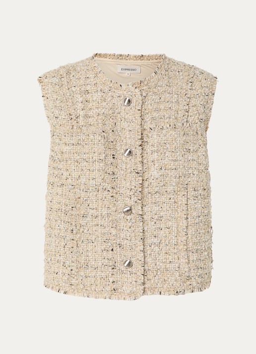 Expresso Gilet met lurex en borstzakken - voorkant beige