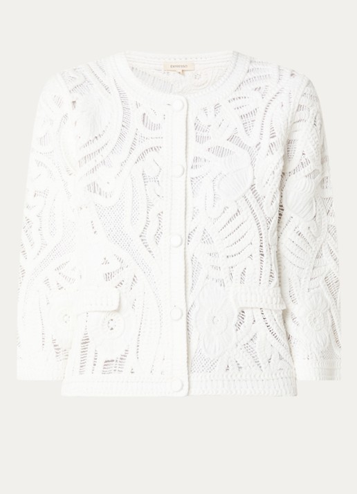 Expresso Grofgebreid vest met borduring - voorkant 2 wit
