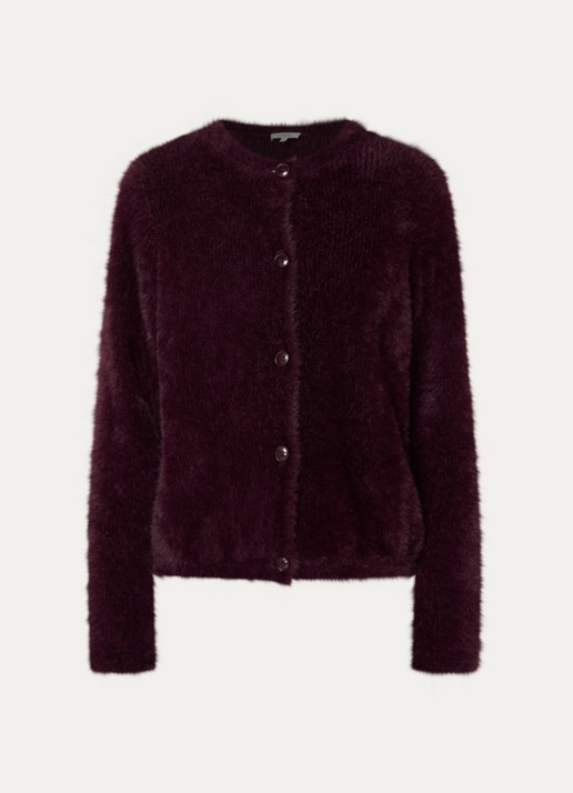 Expresso Grofgebreid vest van imitatiebont - voorkant 3 aubergine