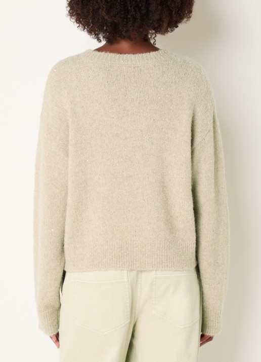 Expresso Grofgebreide trui in wolblend met strass - achterkant beige