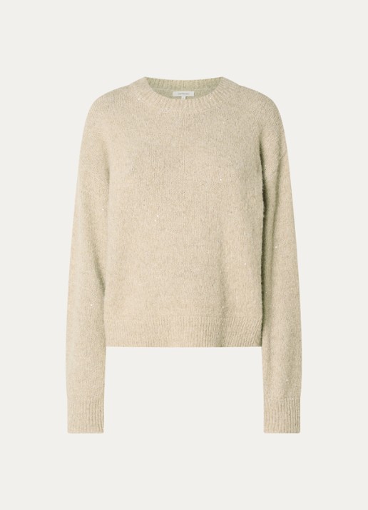 Expresso Grofgebreide trui in wolblend met strass - voorkant 2 beige