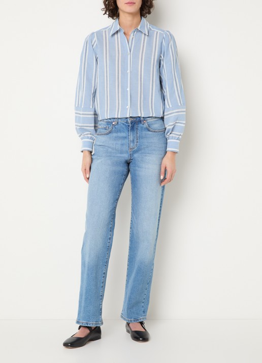 Expresso Helia blouse met streepprint - voorkant 2 staalblauw