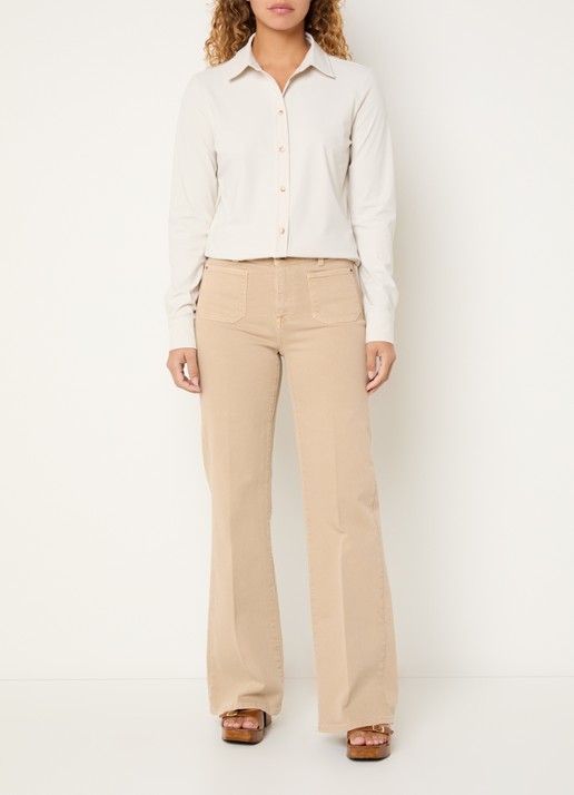 Expresso High waist flared fit chino met steekzakken - voorkant 2 beige