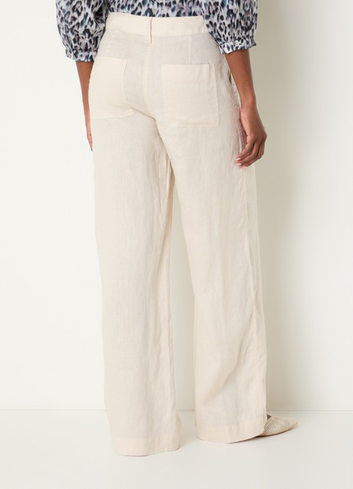 Expresso High waist loose fit broek van linnen met steekzakken - achterkant creme