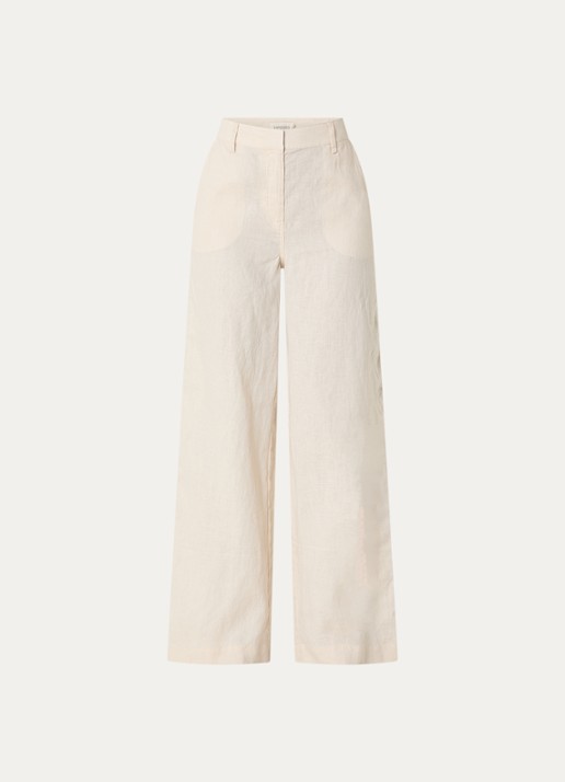 Expresso High waist loose fit broek van linnen met steekzakken - voorkant 2 creme