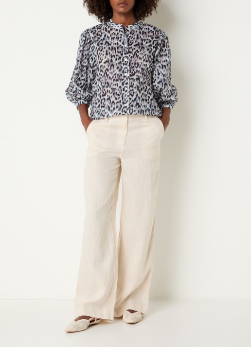 Expresso High waist loose fit broek van linnen met steekzakken - voorkant 3 creme