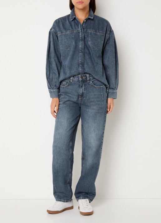 Expresso High waist straight fit jeans met medium wassing - voorkant 5 indigo