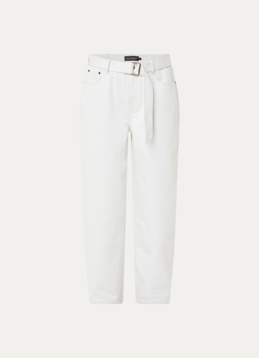 Expresso High waist straight leg jeans met gekleurde wassing en ceintuur - voorkant gebroken wit