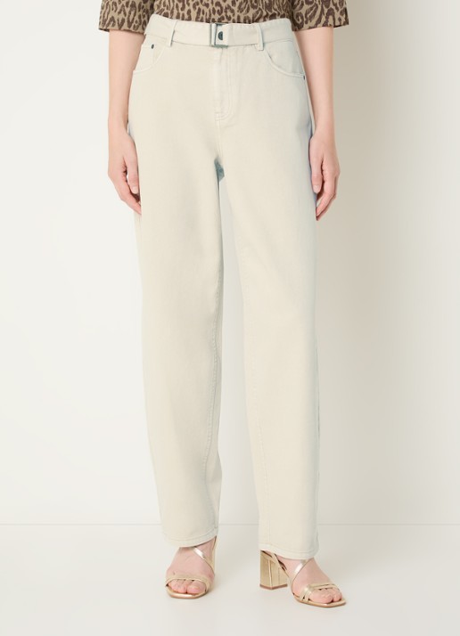 Expresso High waist straight leg jeans met gekleurde wassing en ceintuur - detail 4 beige