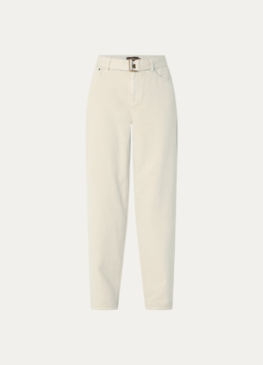 Expresso High waist straight leg jeans met gekleurde wassing en ceintuur - voorkant beige