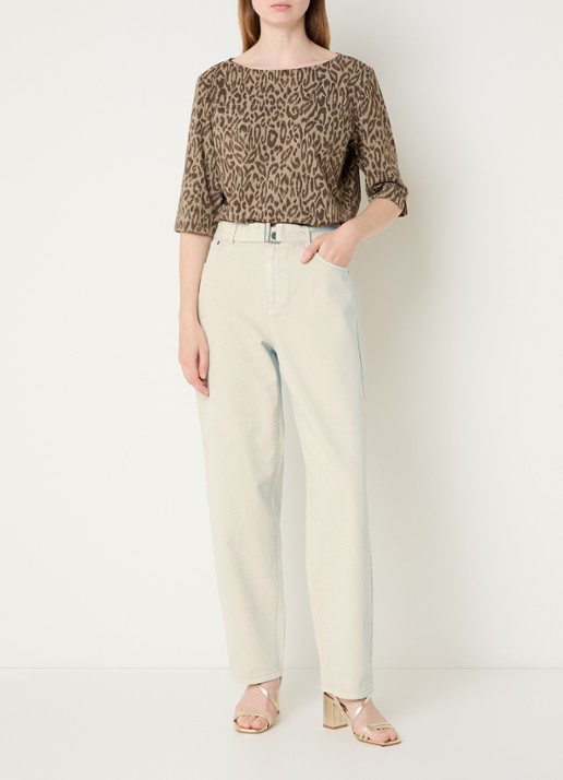 Expresso High waist straight leg jeans met gekleurde wassing en ceintuur - voorkant 2 beige