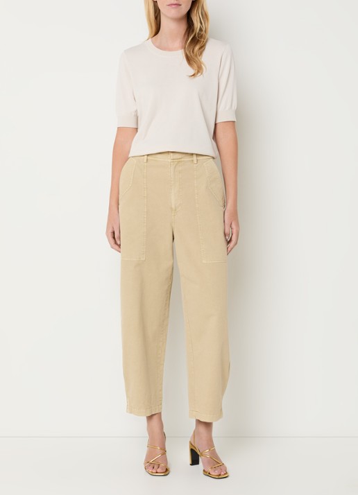 Expresso High waist tapered fit cropped chino met steekzakken - voorkant 4 beige