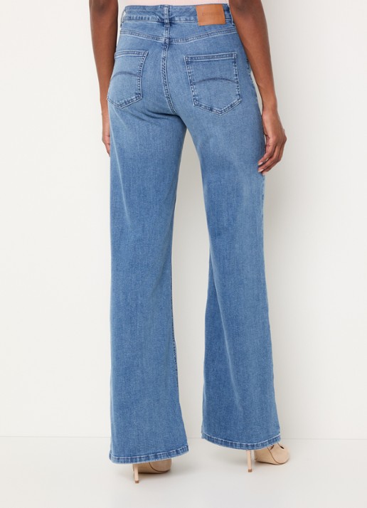 Expresso High waist wide leg jeans met lichte wassing  - achterkant indigo