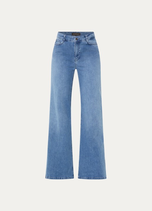 Expresso High waist wide leg jeans met lichte wassing  - voorkant 2 indigo