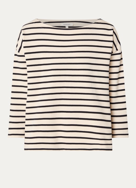 Expresso Longsleeve met boothals en streepprint - voorkant 3 zwart