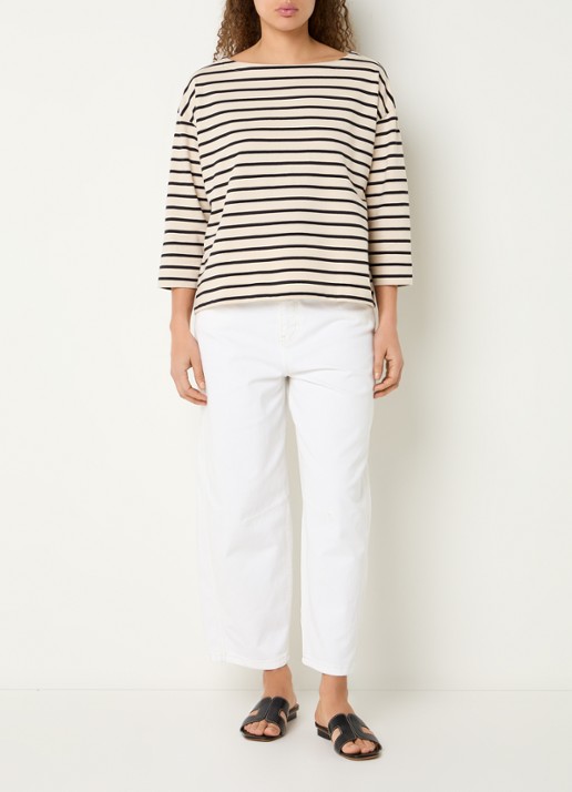 Expresso Longsleeve met boothals en streepprint - voorkant 4 zwart