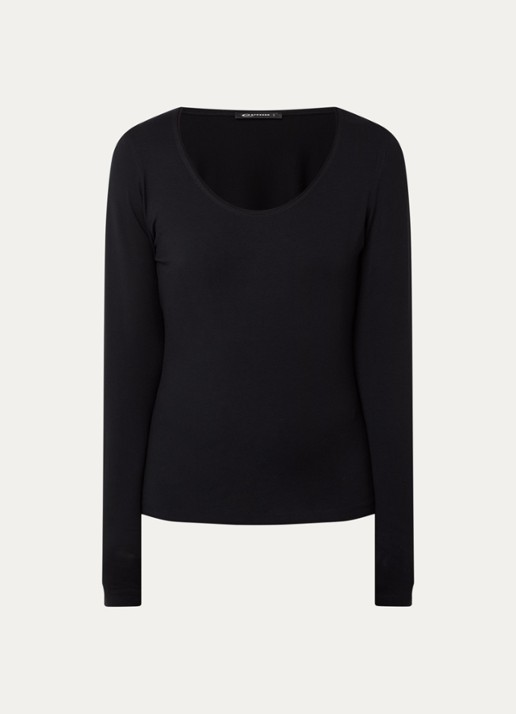 Expresso Longsleeve met ronde hals - voorkant zwart