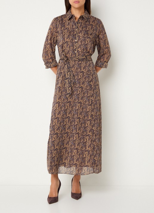 Expresso Maxi blouse jurk met print en strikceintuur