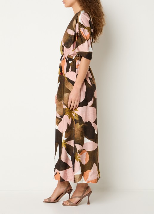 Expresso Maxi tuniekjurk met grafisch bloemdessin - voorkant 3 roestbruin