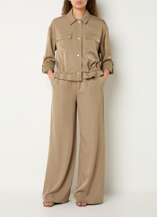 Expresso Mid waist loose fit broek met glanzende finish en steekzakken - voorkant 3 roestbruin