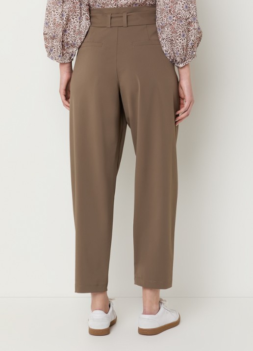 Expresso Mid waist straight fit cropped broek van travelstof met ceintuur - achterkant 3 bruin