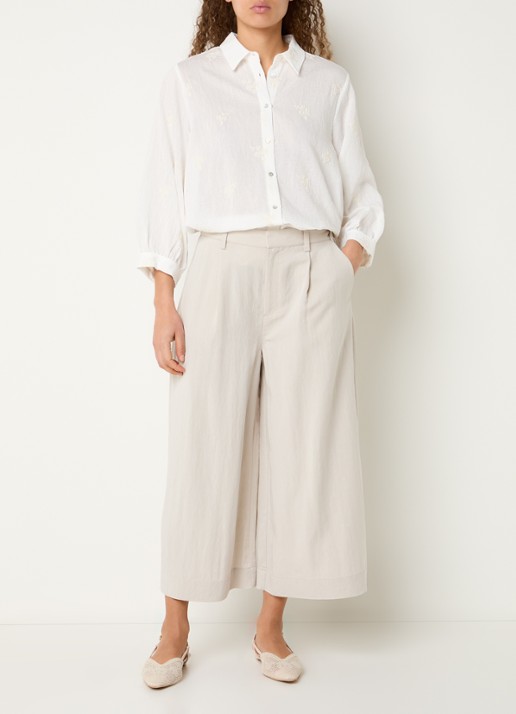 Expresso Mid waist wide fit culotte met steekzakken - voorkant 4 creme