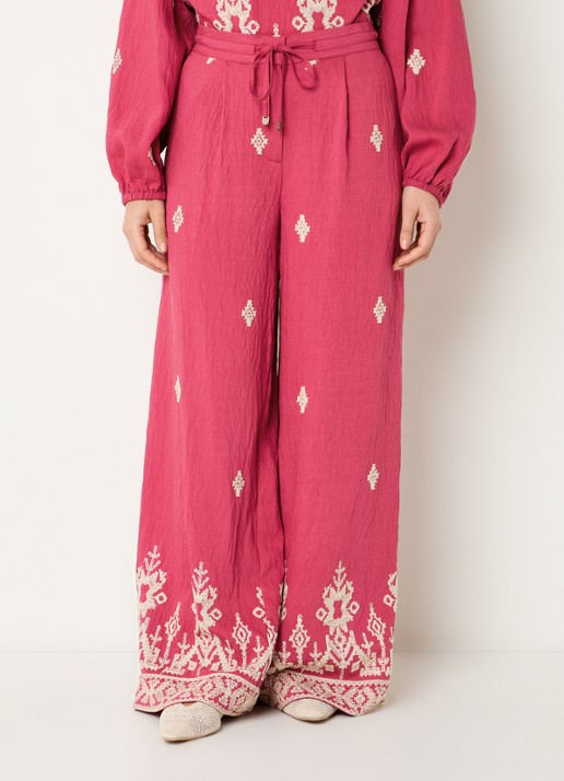 Expresso Mid waist wide fit palazzo broek met borduring