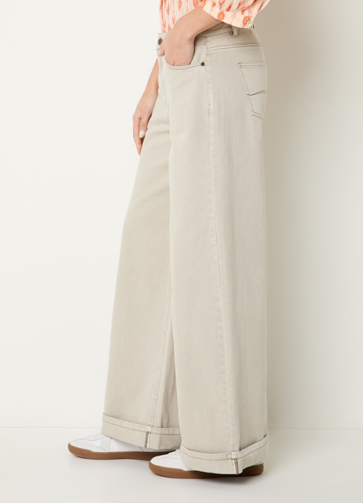 Expresso Mid waist wide leg jeans met gekleurde wassing - detail 3 beige