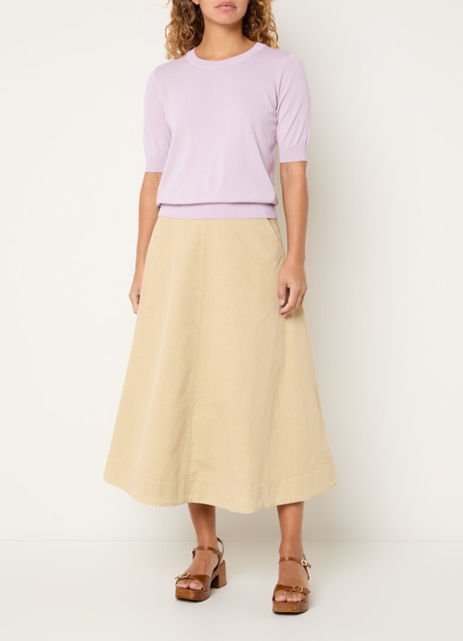 Expresso Midi rok in linnenblend met steekzakken - voorkant 4 beige