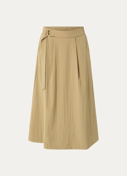 Expresso Midi rok met steekzakken en ceintuur - voorkant 3 camel