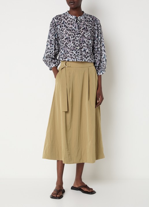 Expresso Midi rok met steekzakken en ceintuur - voorkant 4 camel