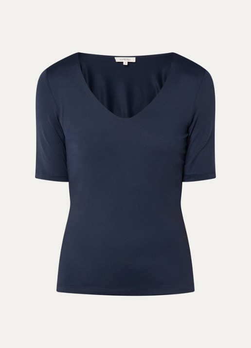 Expresso Noos T-shirt met V-hals - voorkant donkerblauw