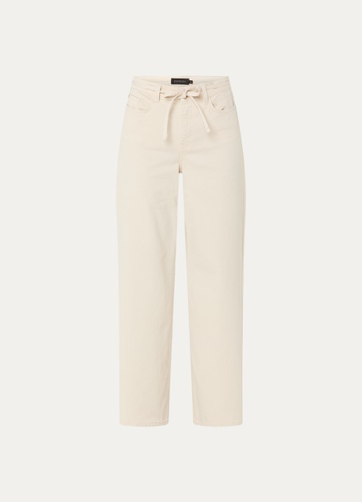 Expresso Paris mid waist wide leg jeans met gekleurde wassing - voorkant 4 beige