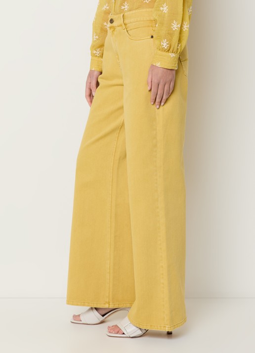 Expresso Rome high waist wide leg jeans met gekleurde wassing - detail 4 okergeel